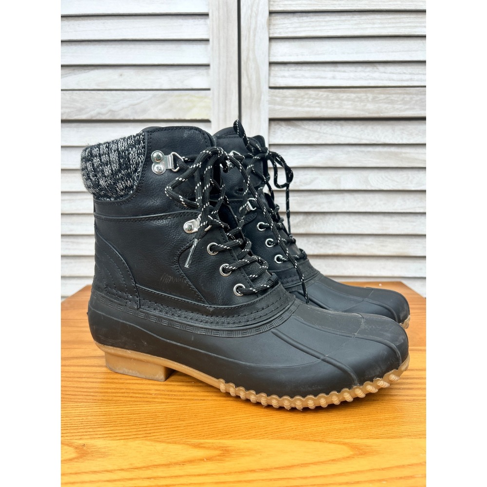 Tommy Hilfiger Duck Boots 10 Black Womens Winter Rain Lined